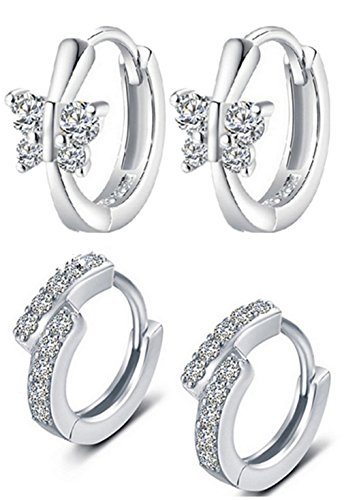 Preisvergleich Produktbild Ohrringe 2Pcs Damen Mädchen 925er Sterling Silber Elegant Schmetterling mit Bling Zirkonia Hypoallergen Clip-On mit Schmetterling Ohrring