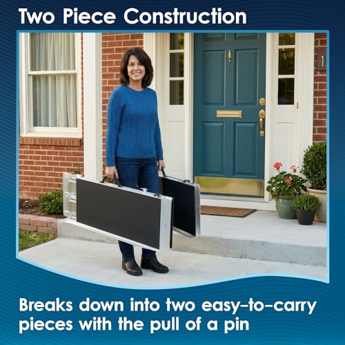 4’ Portable Wheelchair Ramp for Home Steps & Entry, 600 lb Capacity, Folding, Non-Slip, for Scooter, Walker, Rollator, Silver Spring