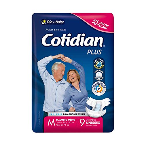 Fraldas para adultos Cotidian Plus Unissex - Incontinência Intensa, 9 unidades, Tamanho M, Cintura: