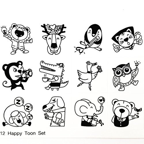 12 Kids Cartoon Animal Funny Rubber Stamps Set (CR022)