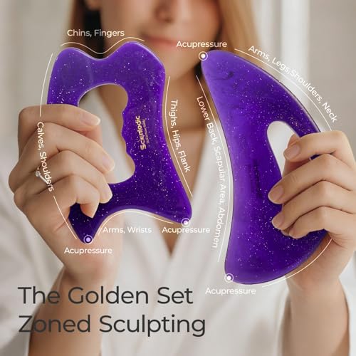 Image of Scienlodic 2 Pcs Large Body Gua Sha Massage Tools (Purple, Resin) - Muscle Scraper for Back, Neck, Waist & Legs, Muscle Relaxation, Soothe Tension