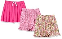 Amazon Essentials Mädchen Strickröcke Mit Elastischem Bund Und Integrierten, Atmungsaktiven Shorts, 3er-Pack, Rosa Floral, 8 Jahre