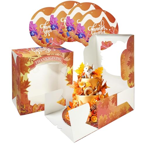 Bakepacker Thanksgiving Cake Boxes with Window 10x10x5 Fall Bakery Boxes