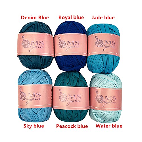 M-S Thick Knitting Yarn, Elastic Fabric Cloth T Shirt Yarn, Spaghetti Yarn For Hand Diy Bag Blanket Cushion Crocheting Projects,3.3 Oz, 30 Yard (Royal Blue) #TOP2