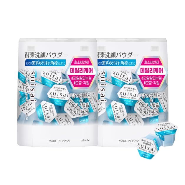 Kane-bo Sui-sai Enzyme Powder Face Wash 2 Packs of 32pcs, Fragrance-Free, Powder-to-Foam Facial Cleanser, Single-Use Cleansing Capsules
