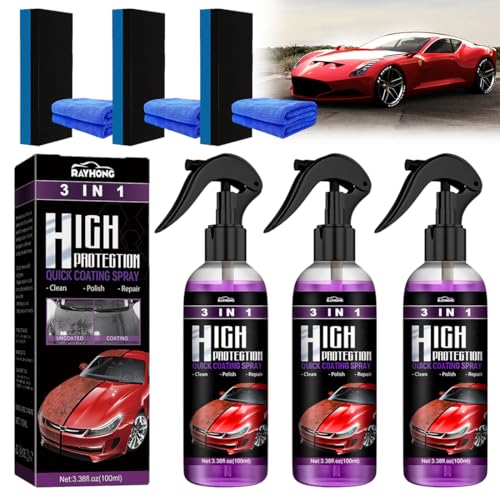 High Protection 3 En 1 Voiture – Spray Ceramique Voiture & Ceramic Coating Rapide-Spray Anti Rayure Pour Vo/iture & Crystal Coating Spray Hydrophobe-Nettoie, Restaure & Protège,3 Pcs