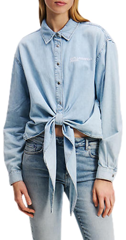 KARL LAGERFELD JEANS Women Denim Wrap Shirt Light Blue M