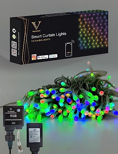 Led Curtain Lights Wifi Smart Twinkle String Window Lights Work With Echo Alexa Google Assistant，Remote App Rainbow Rgb Color Changing Fairy Lights For Holiday Decor Indoor Outdoor 9.8X9.8 Ft(Scl) #TOP6