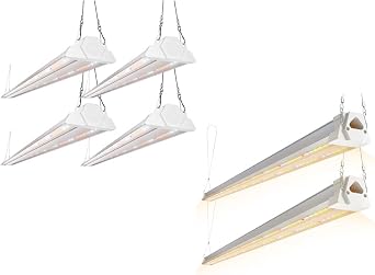 FREELICHT 6 Pack 4FT LED Grow Light, 60W+ 40W 600W Equivalent, Full Spectrum Sunlight Integrated Plant Light for Hydroponic Indoor Plants Seedling Veg and Flower, Plug-in with On/Off Switch