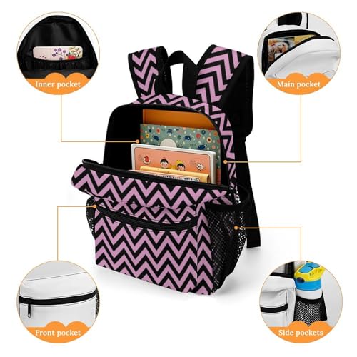 Pink And Black Wavy Stripes 13 Inch Backpack Lightweight Double Shoulder Bag with Zippers Unisex Daypack4