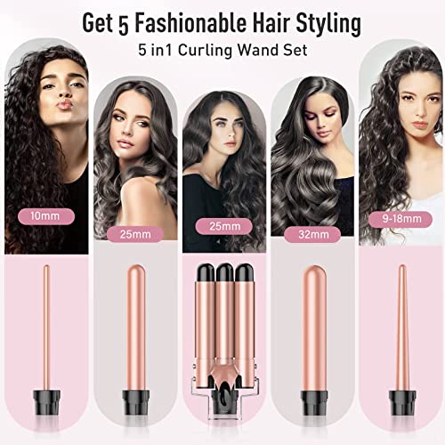 image for DLCBROUS Curling Iron wand, Professional 5 in 1 Curling Wand with 3 Ba