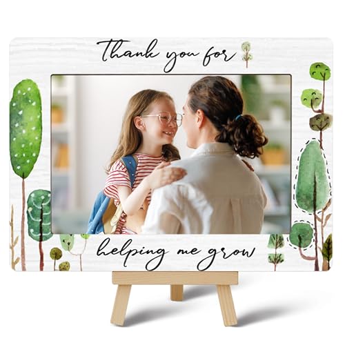 Image of DETIHO Thank You for Helping Me Grow 4x6 Photo Frame, Small Wooden Photo Frame with Easel Stand, Teacher Appreciation Gifts for Table Decor Display -E01