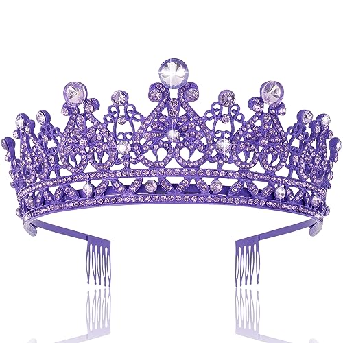 TOBATOBA Purple Crown Purple Tiara Crystal Princess Tiaras for Women Rhinestone Royal Queen Crown Wedding Tiara for Bride Halloween Costume Women Wedding Birthday Pageant Prom Cosplay Party
