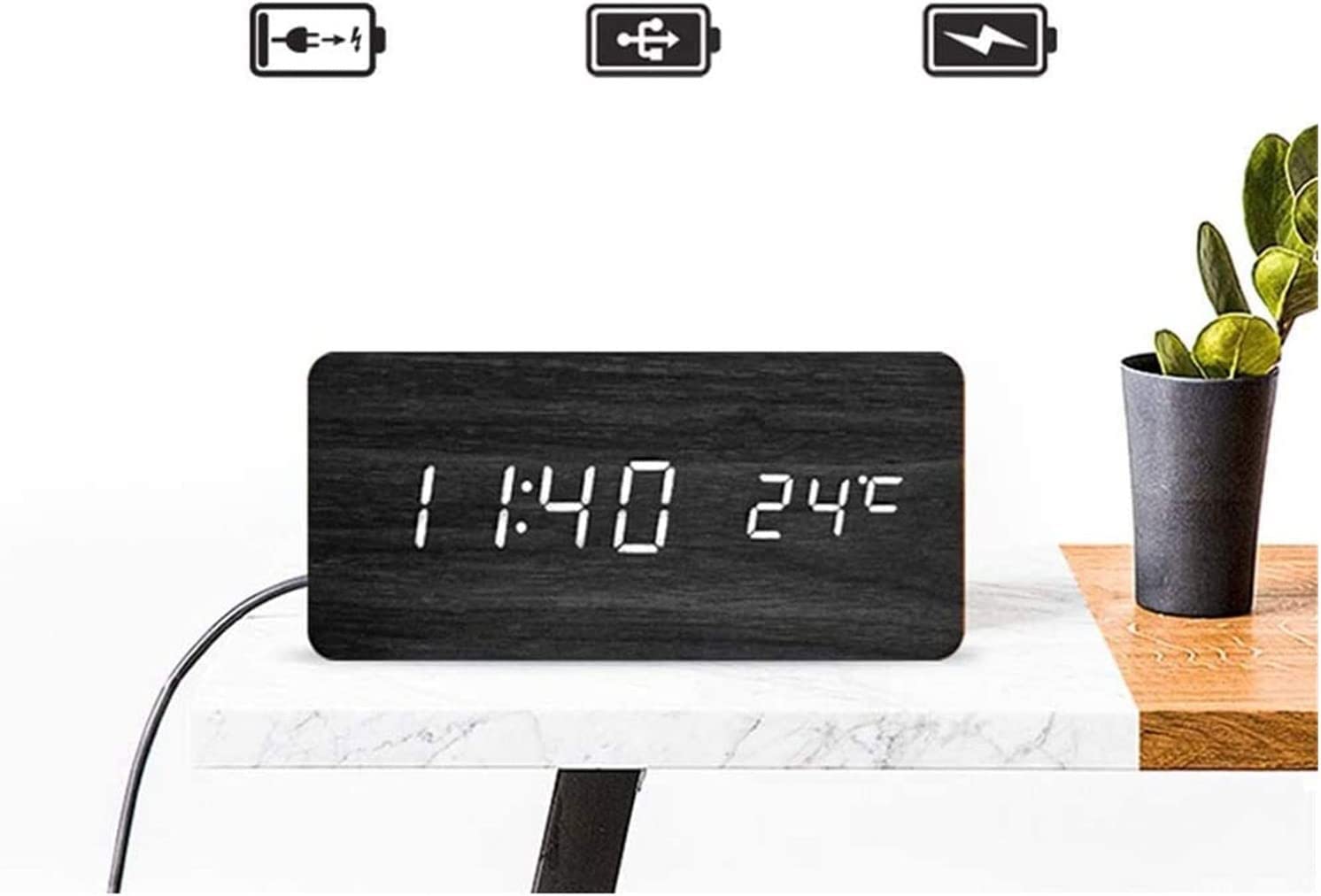 Despertador, Reloj digital de madera con pantalla LED electrónica tiempo