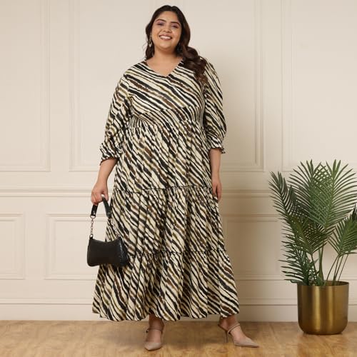Image of DEEBACO Women's Rayon Wrap Fit and Flare V-Neck Maxi Dress for Woman Festive Fancy|Casual Outfit|Trending Stylish Long One Piece Dresses Women Western (Multicolor)