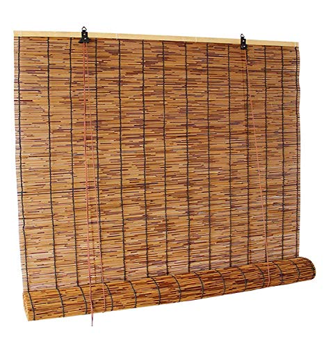 Bambusrollo Fenster Braun, Schilfrohr Bambusvorhang Fenster Sichtschutz Rollos, Jalousien Aus Bambus, Größe Kann Angepasst Werden, Komplette Konfigurations,Brown-60 x 155 cm (24 in x 61 in)