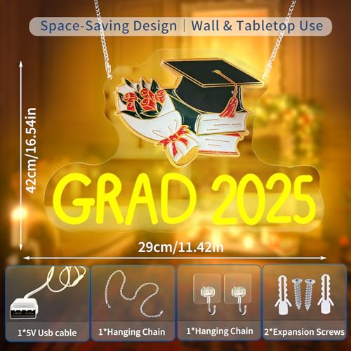 Image of Graduation Neon Light Sign - RGB Color Changing Neon Sign for Class of 2025 | Adjustable Brightness, Lighting Modes & USB Powered | 16.5 inch x 11.4 inch |