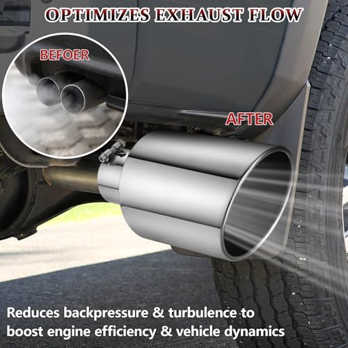 Image of Exhaust Tip 4 inch Inlet 8 inch Outlet 15 inch Long, High Performance Stainless Steel, Rustproof Polished Finish, Rolled Angle Cut, Bolt-On Diesel Tail Pipe, Universal for Car Truck