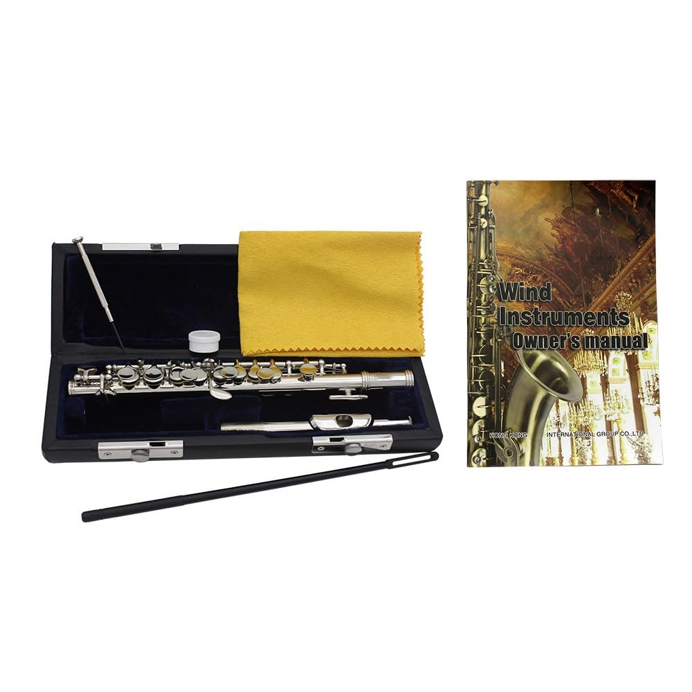 KUYNMCS 16 Keys C Piccolo, Piccolo Musical Instrument, Guarantee Sound, With Case, Tuning Rod And Cloth, For Beginner Kids Student(Silver)