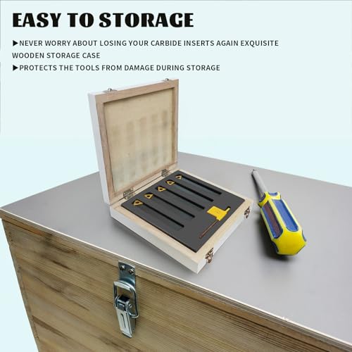 Metal Lathe Cutting Tools,5pcs 5/16'' Shank Carbide Metal Cutting Tool Bits Kit,Indexable Lathe Turning Tool with Tin Coated Carbide Inserts,Carbide Lathe Tools for Turning Grooving Threading by HAowosi - Image 9