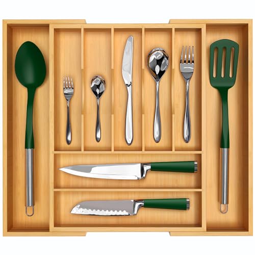 Luxury Bamboo Kitchen Drawer Organizer - Silverware Organizer - Utensil Holder and Cutlery Tray with Grooved Drawer Dividers for Flatware and Kitchen Utensils (9 Slot, Natural) - Image 2