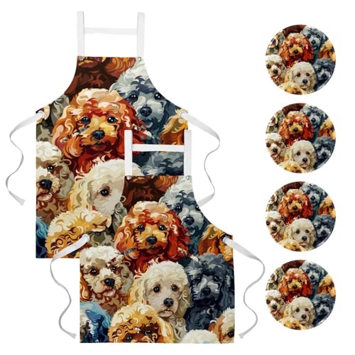 Lot de 2 tabliers motif caniche aquarelle le cadeau idéal pour amoureux des chiens