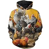 Lustiger Trainingsanzug mit 3D-Druck, Reißverschluss, Kapuzenpullover, Sweatjacke mit Tierhahn-Motiv, Hoodies, S
