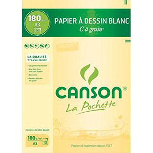 Lot de 10 pochettes de 10 feuilles de papier dessin C A GRAIN 180g A3 Ref-27106