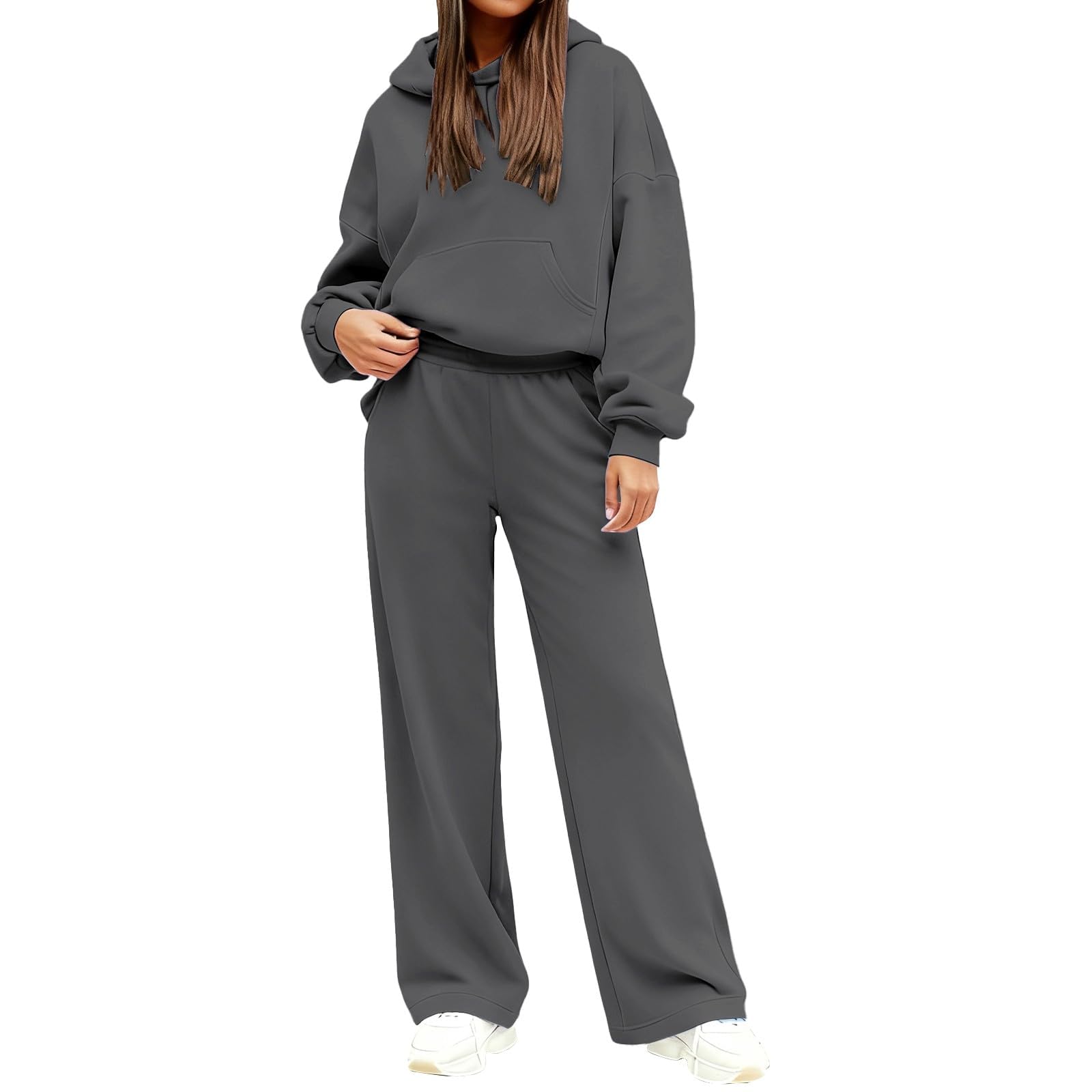 Conjunto de 2 piezas a juego para mujer, conjunto de sudadera con capucha y forro polar para mujer