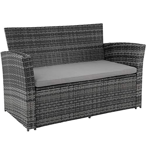 TecTake 800719 Rattan Seating Set 6 PCs, Sofa Seats Stools Table with Glass Top, UV-Resistant, Steel Frame, incl. Cushions + Protective Cover, ideal Garden Patio Outdoor - Image 5