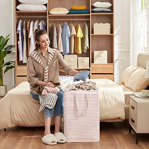 Image of Lifewit Freestanding Laundry Basket 80L - Large Foldable Waterproof With Handles for Easy Transport - for Clothes, Towels, Toys, Blankets - Pink
