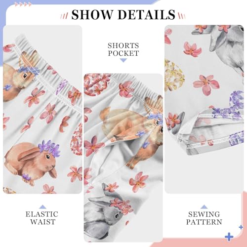 Easter Egg Bunny and Floral Boys Long Pants Soft Trousers Elastic Waist Kids Lounge Bottoms with Pockets S-XL4