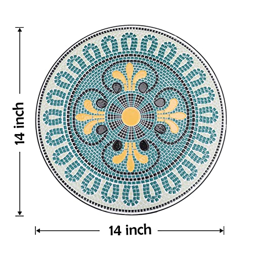Vipush Mosaic Outdoor Side Table, 14" Round Folding End Table, Patio Accent Table Indoor Plant Stand For Living Room,Geramic Table Top Black Iron,Green #TOP4