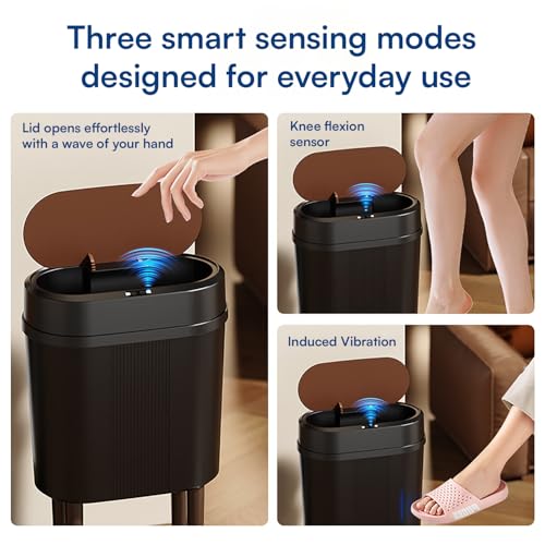 Image of House of Quirk 12L Trash Can with Lid & 4-Leg Stand | Slim Modern Plastic Dustbin for Bathroom, Kitchen & Bedroom | Durable Oval Waste Bin (Grain White)
