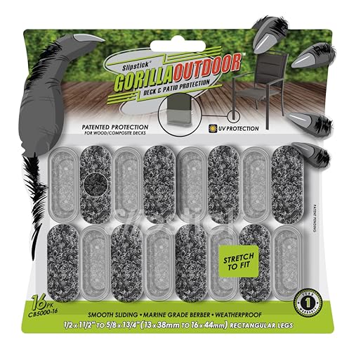 Slipstick GorillaOutdoor Berber Furniture Feet Pads with Clear Sleeve Sock (16 Pack) Weatherproof Outdoor Furniture Sliders for Medium Rectangular Legs