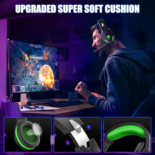 Image of Gaming Headset with Microphone for Xbox PS5 PS4 PC - 3.5mm Jack Wired Headphones with Noise Cancelling Mic & LED - 50mm Audio Drivers & Soft Earpads