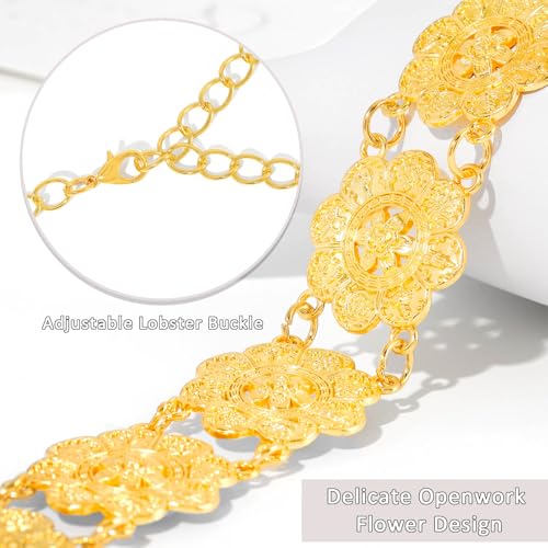 Navoky Boho Gold Belt Women Flower Metal Belts Adjustable Body Link Jewelry for Dress and Jeans3