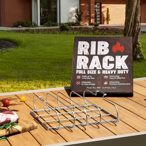 SHIZZO Rib Rack for Smoking & Grilling, Holds up to 4 Full Racks of Ribs, Foldable Design, Fits Large Gas Smoker or Charcoal Grill, Perfect BBQ Accessory, Smoker Accessories, Gifts for Men, Father by SHIZZO - Image 9