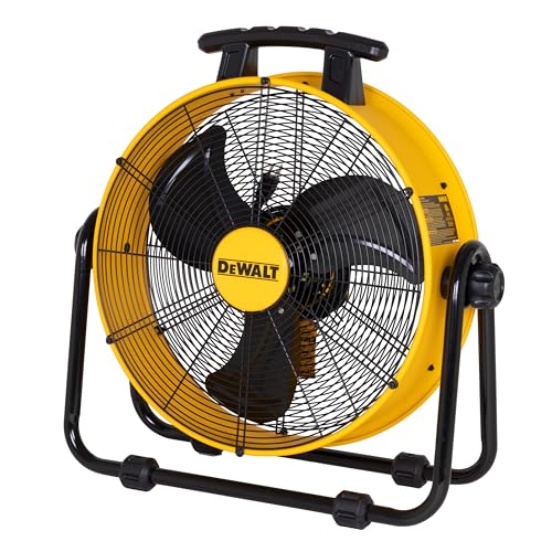 DEWALT DXF2042 Industrial Fan, 20 Inch High Velocity Fans with 3-Speed Adjustable Tilting Head, Drum Fan for Outdoor, House and Warehouse, Yellow