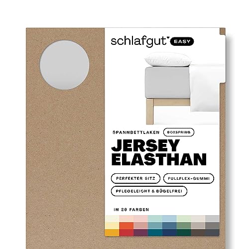 Schlafgut Easy Jersey Elasthan Boxspring Spannbettlaken 140x200 bis 160x220 Grey Light, Spannbetttuch aus superweicher Baumwolle mit Elasthan