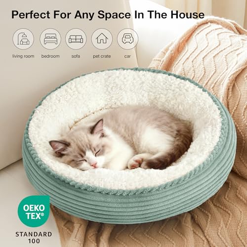 Love's cabin Round Donut Cat and Dog Cushion Bed, 20in Pet Bed for Cats or Small Dogs, Anti-Slip & Water-Resistant Bottom, Super Soft Durable Fabric Pet beds, Washable Luxury Bed Apple Green Stripe by Love's cabin - Image 6