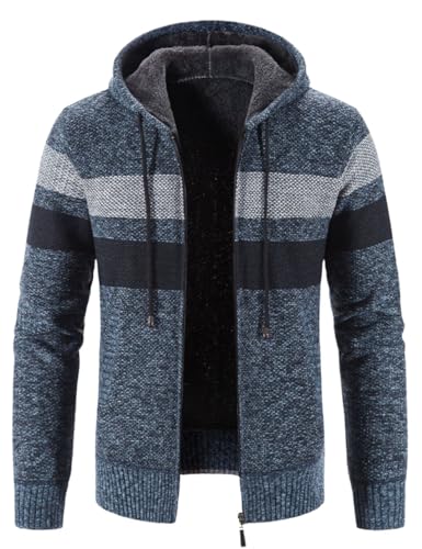 Image of Kinkia Men's Zip Up Hoodies Casual Long Sleeve Full Zipper Sherpa Fleece Lined Knit Cardigan Sweater Jacket with Pockets