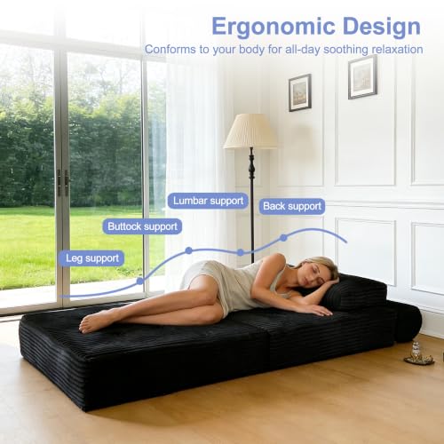 Image of Sectional Cloud Couch, Folding Sofa Bed with Pillow, Fold Out Sleeper Chair