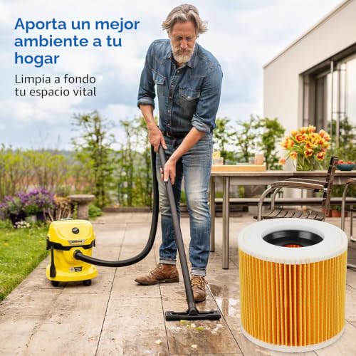Miniatura 7 de Zupapjo 2 Filtro De Cartucho, Filtro Karcher Wd3 Compatible Con Aspiradoras Kärcher Wd3, Wd2, Wd1, Mv3, Mv2, A, K, Knt, Nt, Se, Vc, Reemplaza 6.414-552.0, Para 2 Tornillos De Fijación Para Alérgicas