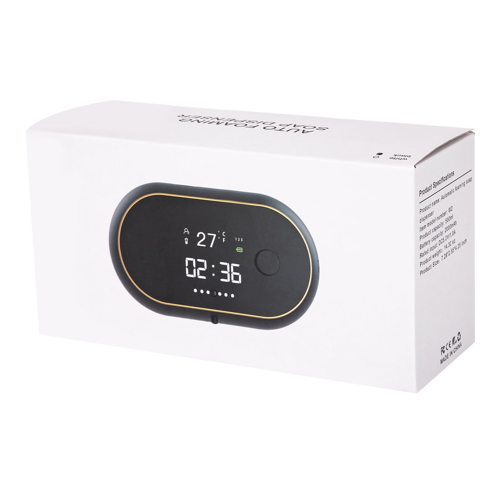 Distributore automatico di sapone in schiuma 450 ml USB C ricaricabile con display LCD Temperatura ora 3 livelli regolabile IPX5 impermeabile a parete sensore senza contatto