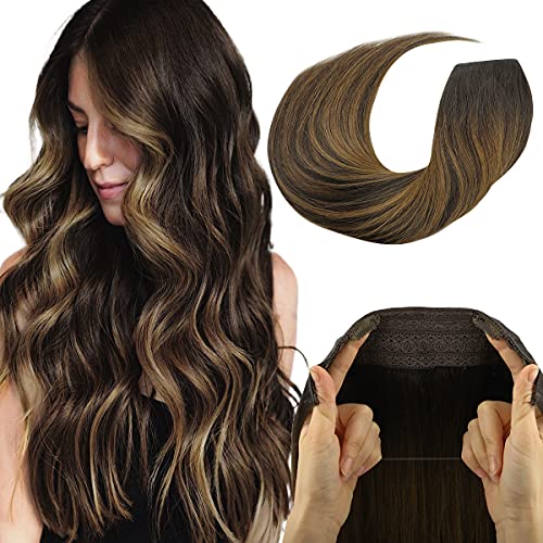 SWINGINGHAIR Wire Hair Extensions 14 Inch 75g Ombre Dark Brown with Chestnut Brown Remy Human Hair Extensions Fish Line Hair Extensions Crown Hair Extensions Real Human Hair