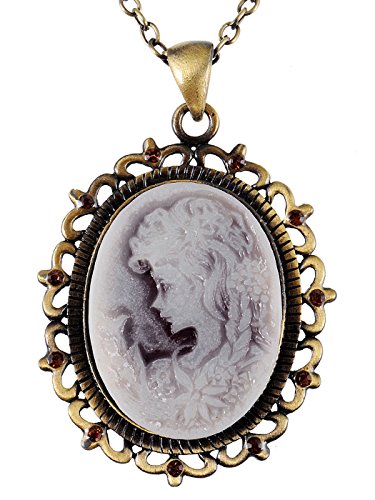 Alilang Vintage Inspired Antique Repo Oval Cameo Maid Necklace Pendant