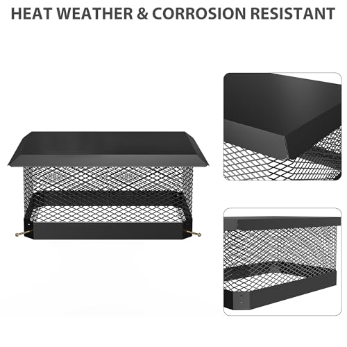 Chapeau de cheminée robuste 14" en acier noir avec grille fine de protection