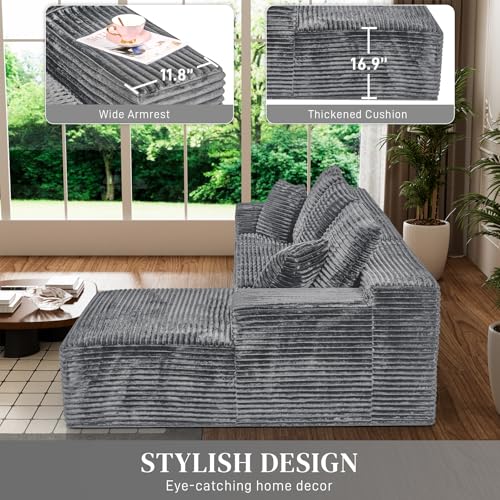 Image of 108 inch Boneless Couches for Living Room, L Shaped Comfy Cloud Modular Sectional Memory Foam Deep Seat Boneless Couch, No Assembly Required Boneless Sofa for Living Room with Right Facing Chaise, Grey