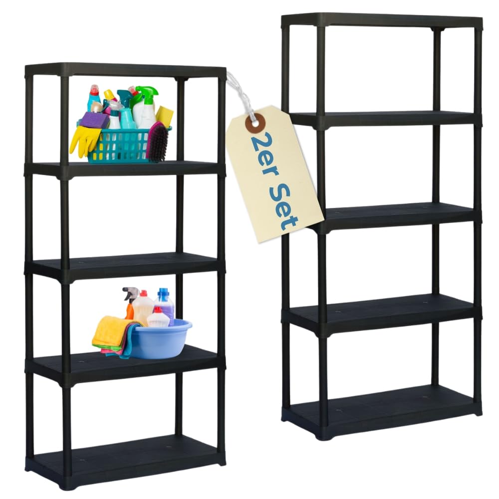 GarPet 2er Set Steckregal Kunststoff Standregal Vorratsregal Haushaltsregal Regal Abstellkammer Vorratskammer Keller Lager 5 Böden 80 x 40 x 176 cm